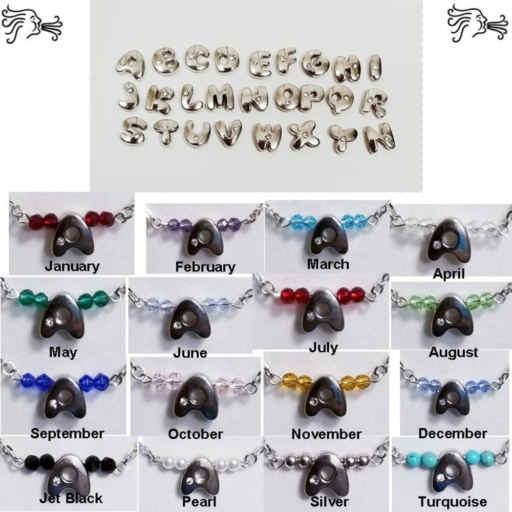 Initial Alphabet Birthstone Bar Silver Necklace